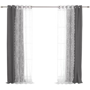 Best Home Fashion 52 in. W x 96 in. L Rose Sheers and Linen Textured Grommet Blackout Curtains in Dark Grey