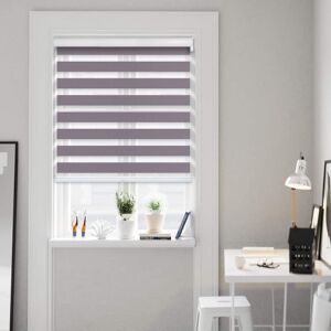 Chicology Cut-to-Size Dark Plum Cordless Light Filtering Dual Layer Privacy Polyester Zebra Roller Shade 47.75 in. W x 72 in. L