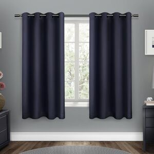 EXCLUSIVE HOME Sateen Peacoat Blue Solid Woven Room Darkening Grommet Top Curtain, 52 in. W x 63 in. L (Set of 2)