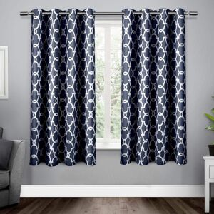 EXCLUSIVE HOME Gates Peacoat Blue Ogee Woven Room Darkening Grommet Top Curtain, 52 in. W x 63 in. L (Set of 2)