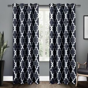 EXCLUSIVE HOME Ironwork Peacoat Blue Woven Trellis 52 in. W x 96 in. L Noise Cancelling Thermal Grommet Blackout Curtain (Set of 2)