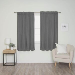 Best Home Fashion Dark Gray Basketweave Polyester Faux Linen Back Tab Blackout Curtains - 52 in. W x 63 in. L