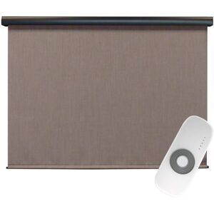 SeaSun Sea Cliff Light and Dark Brown Motorized Outdoor Patio Roller Shade with Valance 120 in. W x 96 in. L