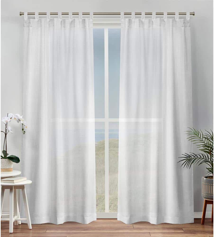 EXCLUSIVE HOME Bella White Solid Sheer Tab Top Curtain, 54 in. W x 84 in. L (Set of 2)