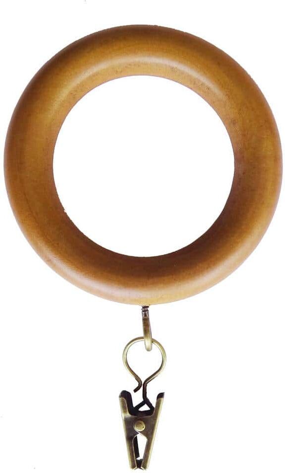 Lumi Heritage Oak Wood Curtain Rings with Clips (Set of 7)