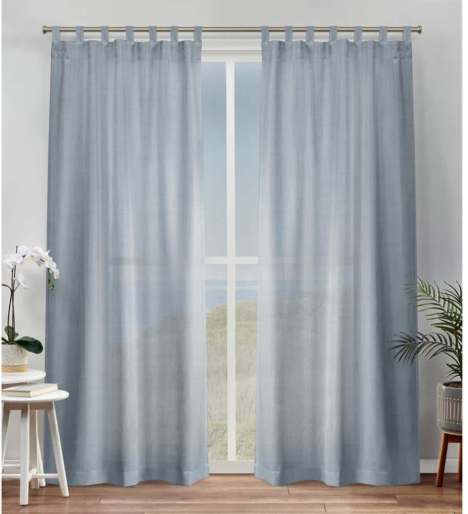 EXCLUSIVE HOME Bella Melrose Blue Solid Sheer Tab Top Curtain, 54 in. W x 84 in. L (Set of 2)