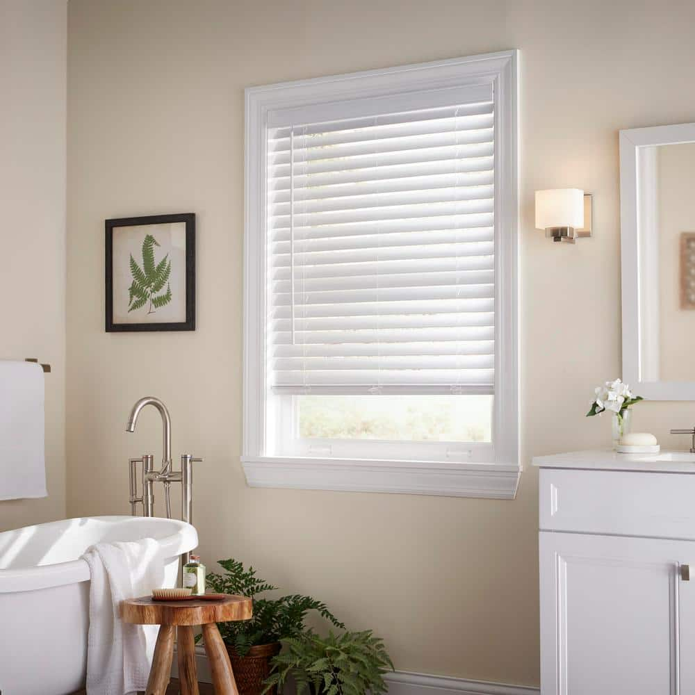 Home Decorators Collection White Cordless Faux Wood Blinds for Windows with 2 in. Slats - 53 in. W x 64 in. L (Actual Size 52.5 in. W x 64 in. L)