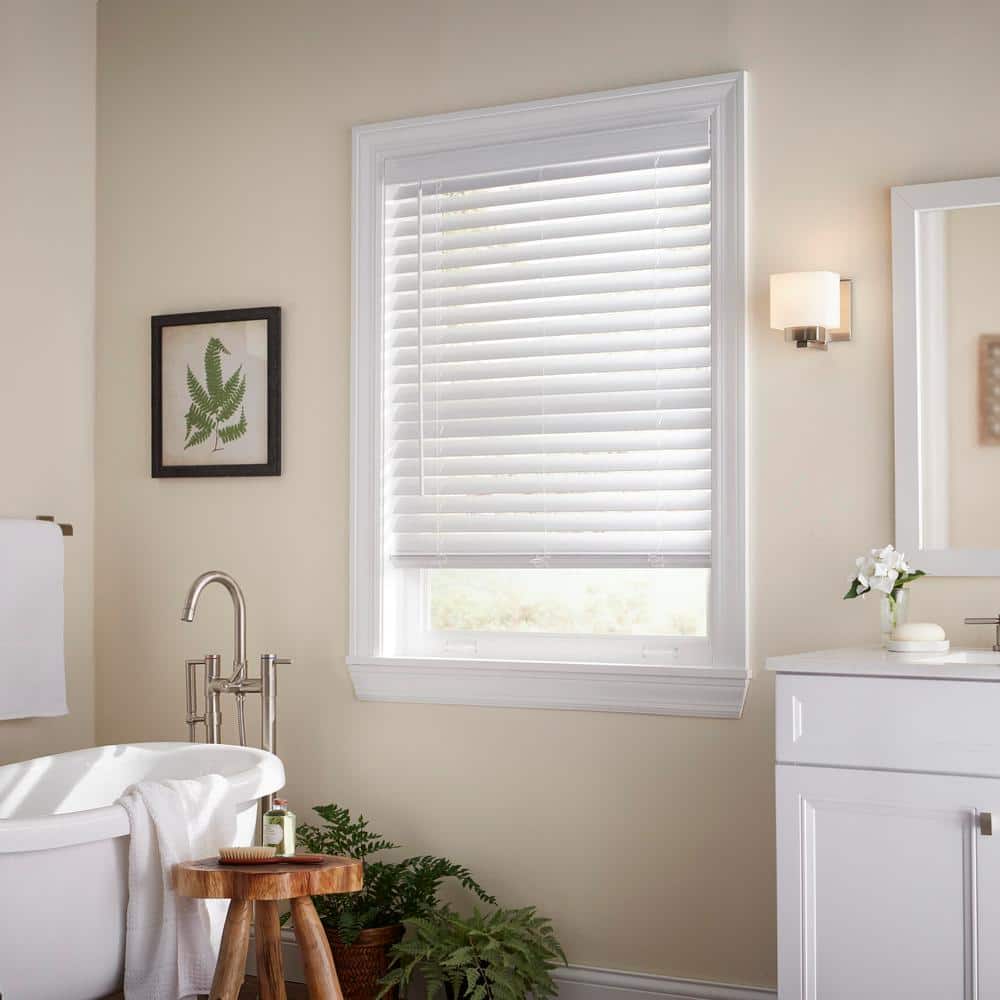 Home Decorators Collection White Cordless Faux Wood Blinds for Windows with 2 in. Slats - 21.75 in. W x 72 in. L (Actual Size 21.25 in W x 72 in L)