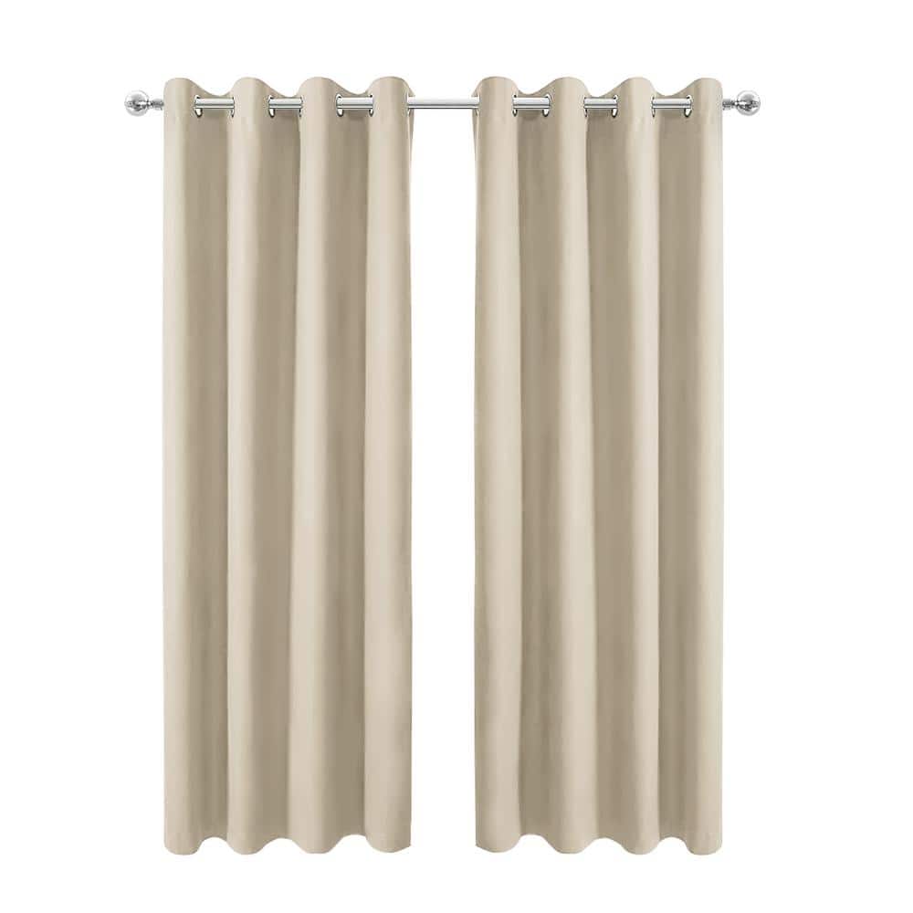 Pro Space 34 in. W x 54 in. L Top Grommet Blackout Room Darkening Curtains Panel with Noise Reducing in Beige (2-Pack)