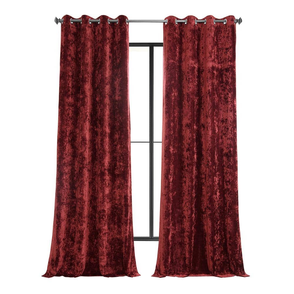 Exclusive Fabrics & Furnishings Ruby Red Lush Crush Velvet 50 in. W x 96 in. L - Grommet Room Darkening Curtains (Single Panel)