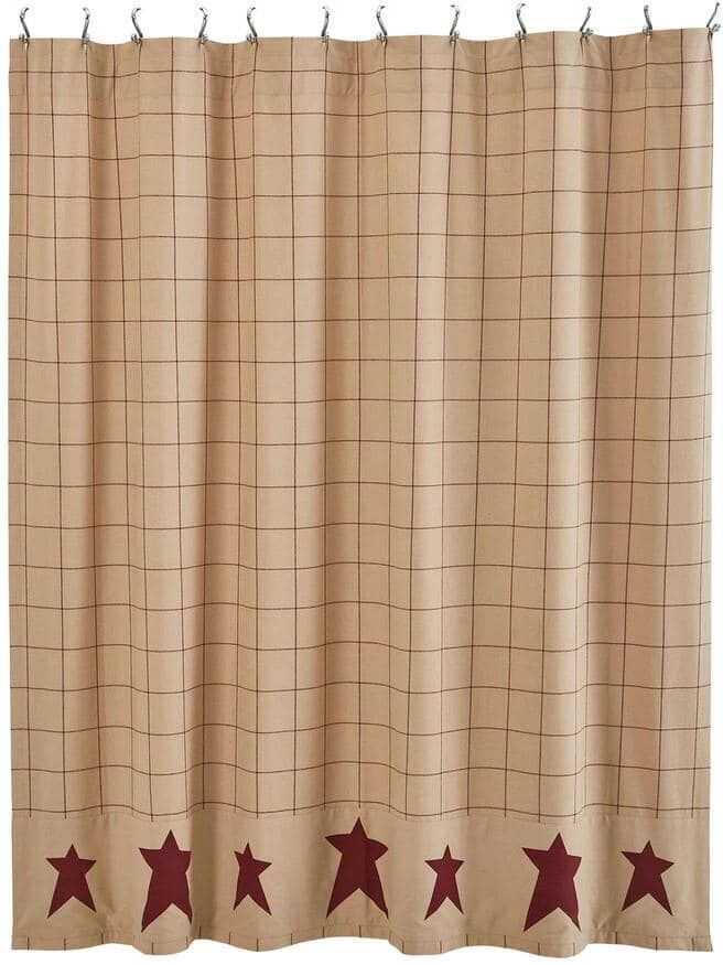 VHC BRANDS Connell 72 in. W x 72 in. L Cotton Blend Shower Curtain in Burgundy Tan