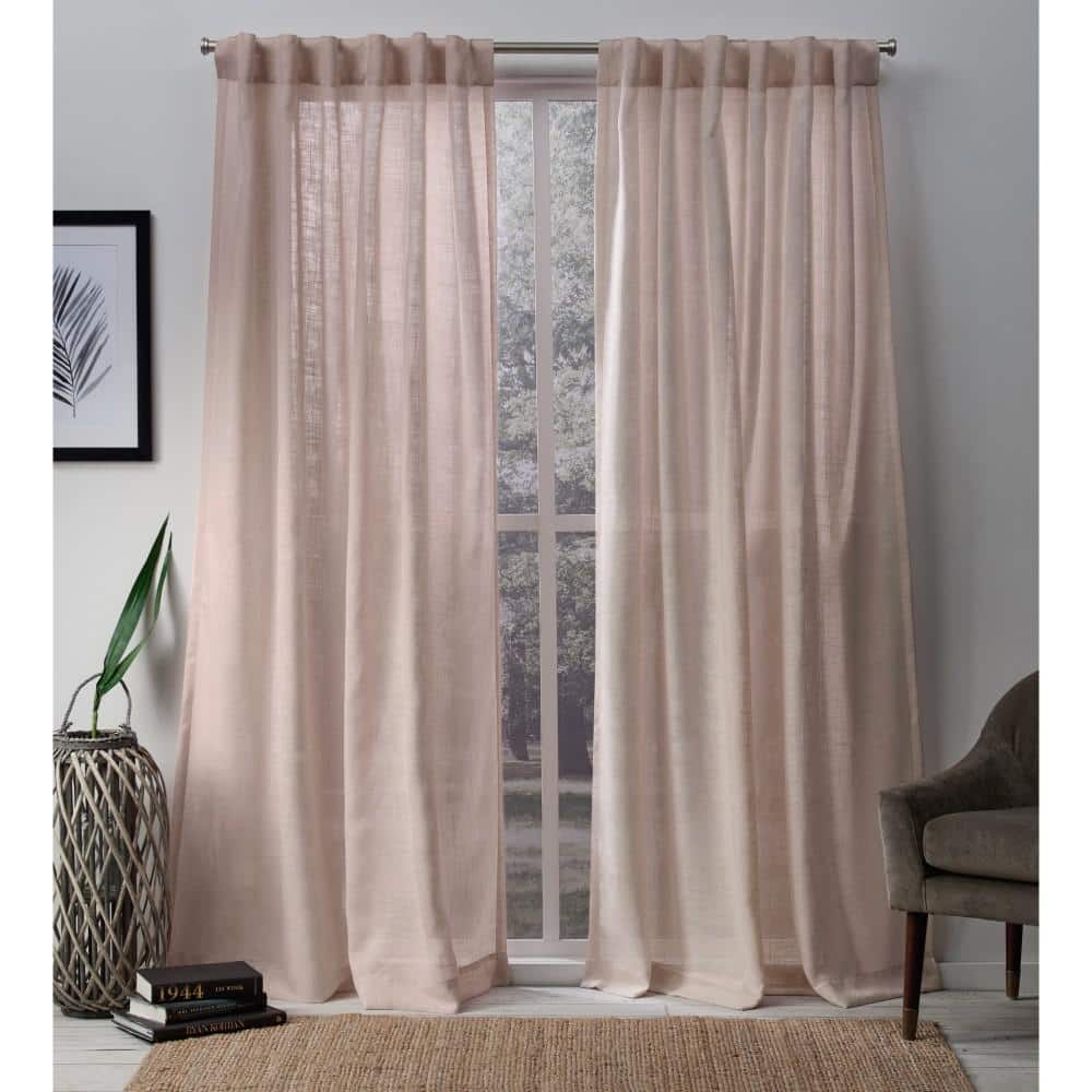 EXCLUSIVE HOME Bella Rose Solid Sheer Hidden Tab / Rod Pocket Curtain, 54 in. W x 96 in. L (Set of 2)