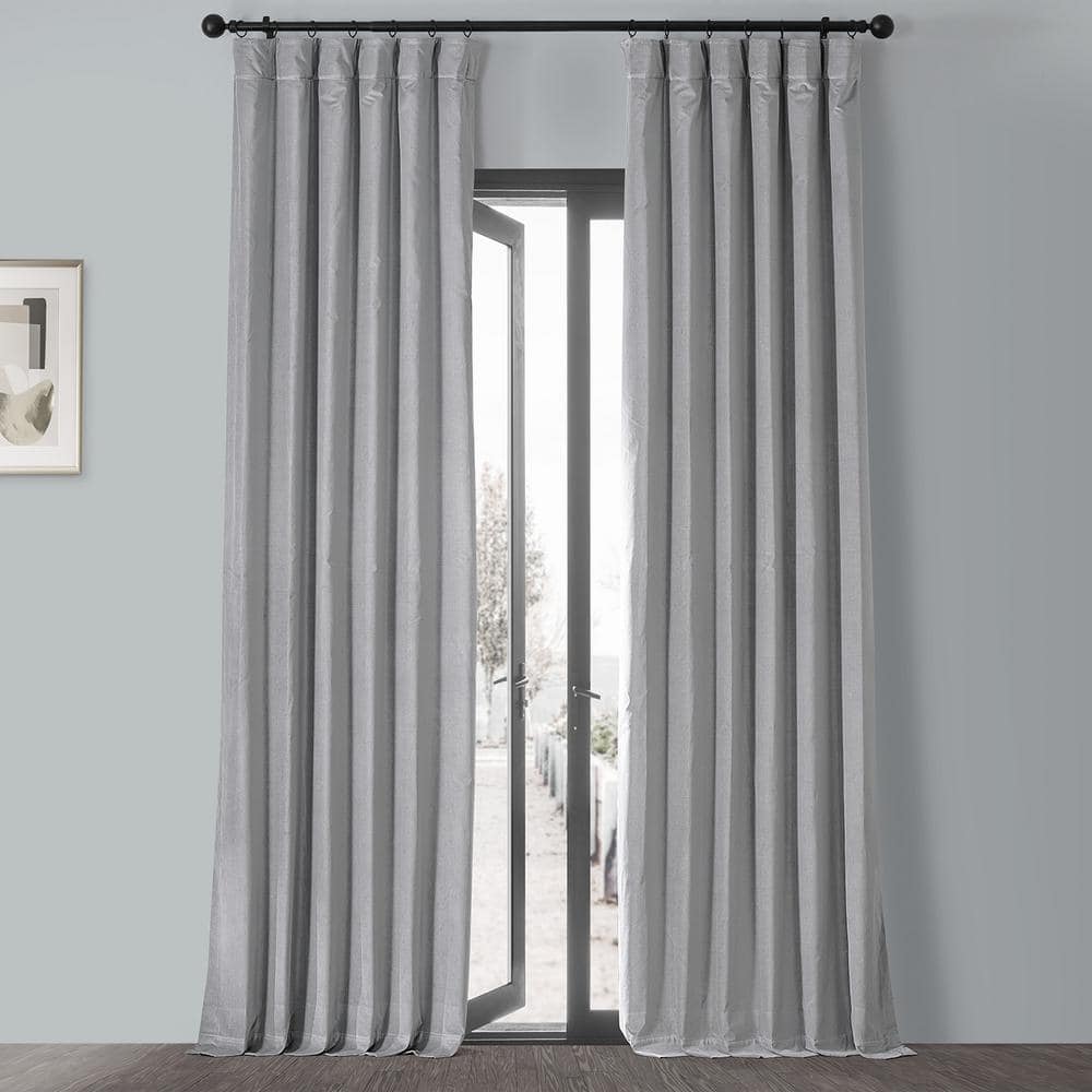 Exclusive Fabrics & Furnishings Contempo Grey Vintage Cotton 50 in. W x 96 in. L Rod Pocket Velvet Room Darkening Curtain (1 Panel)