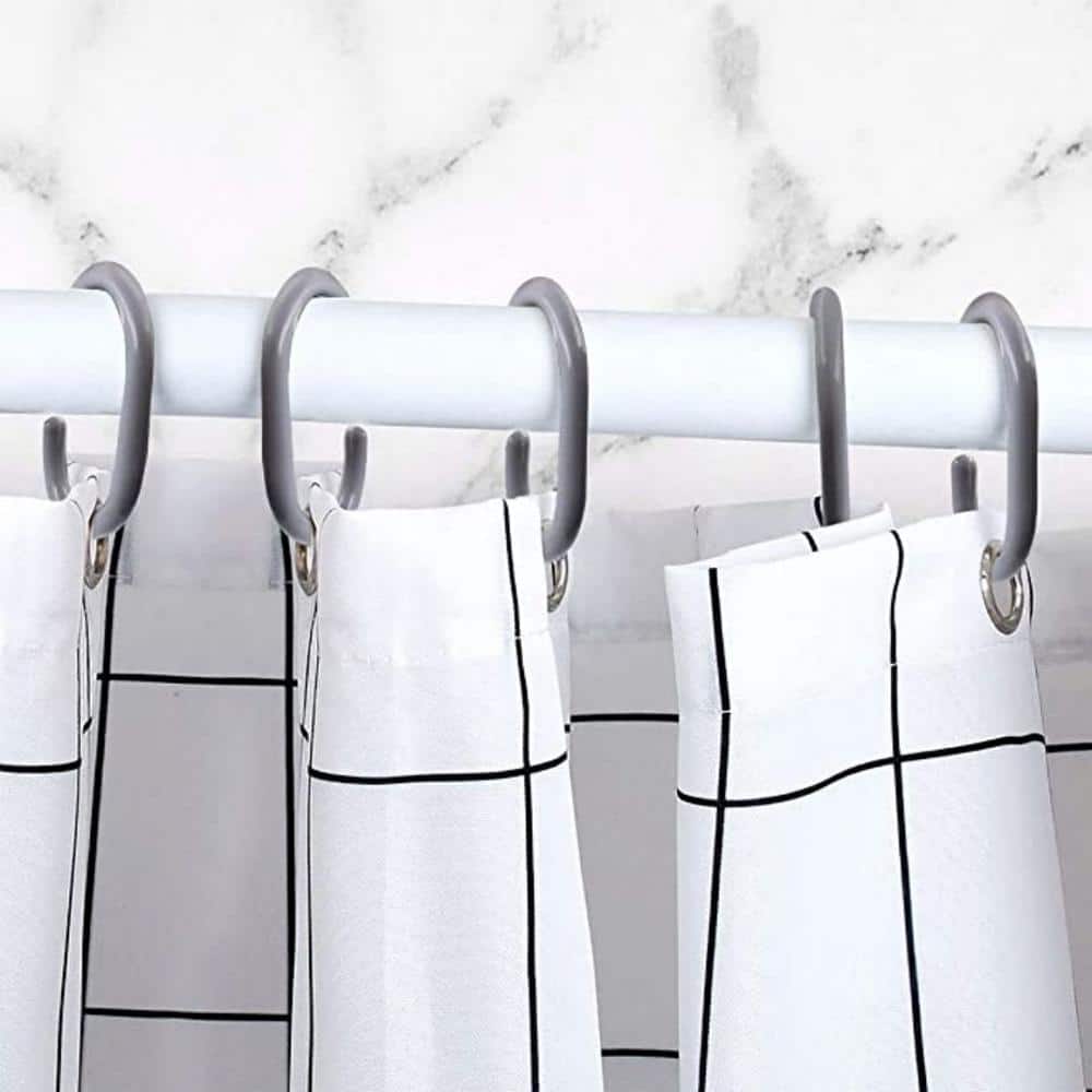 Dyiom Plastic Shower Curtain Hooks C-Shaped Rings Hook Hanger Bath Drape Loop Clip Glide, Shower Curtain Rings/Hook in Gray