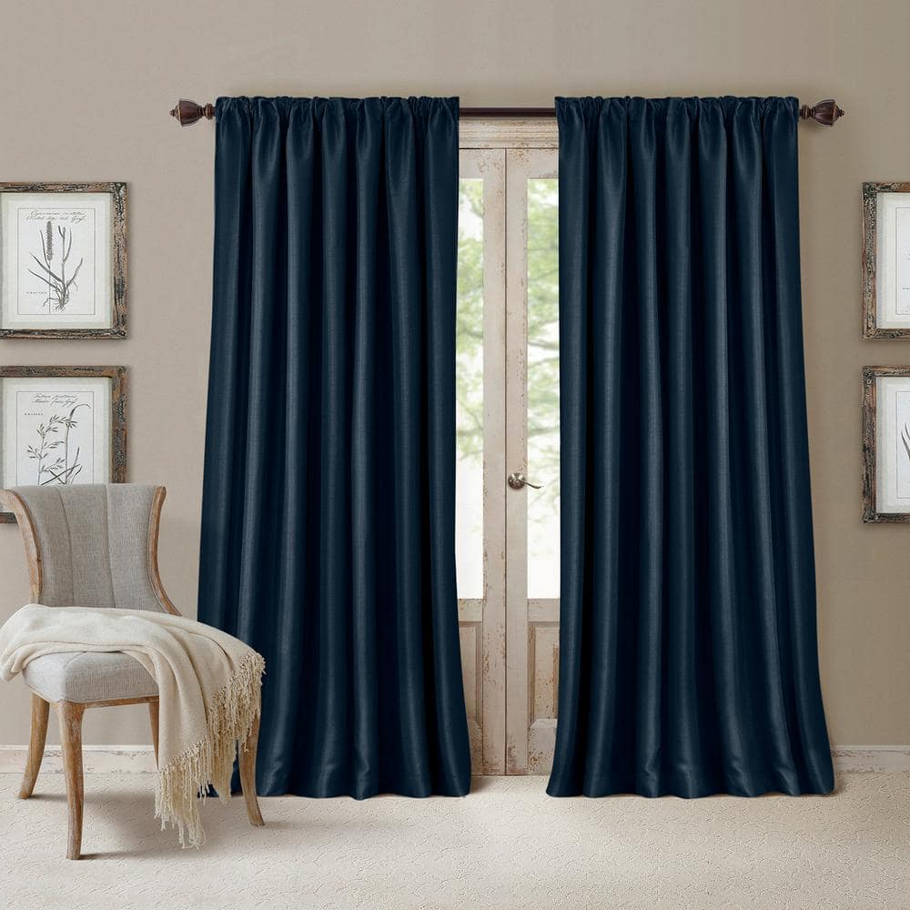 Elrene All Seasons Navy Solid Polyester 52(in)X108(in) Rod Pocket/Back Tab Blackout Curtain Panel