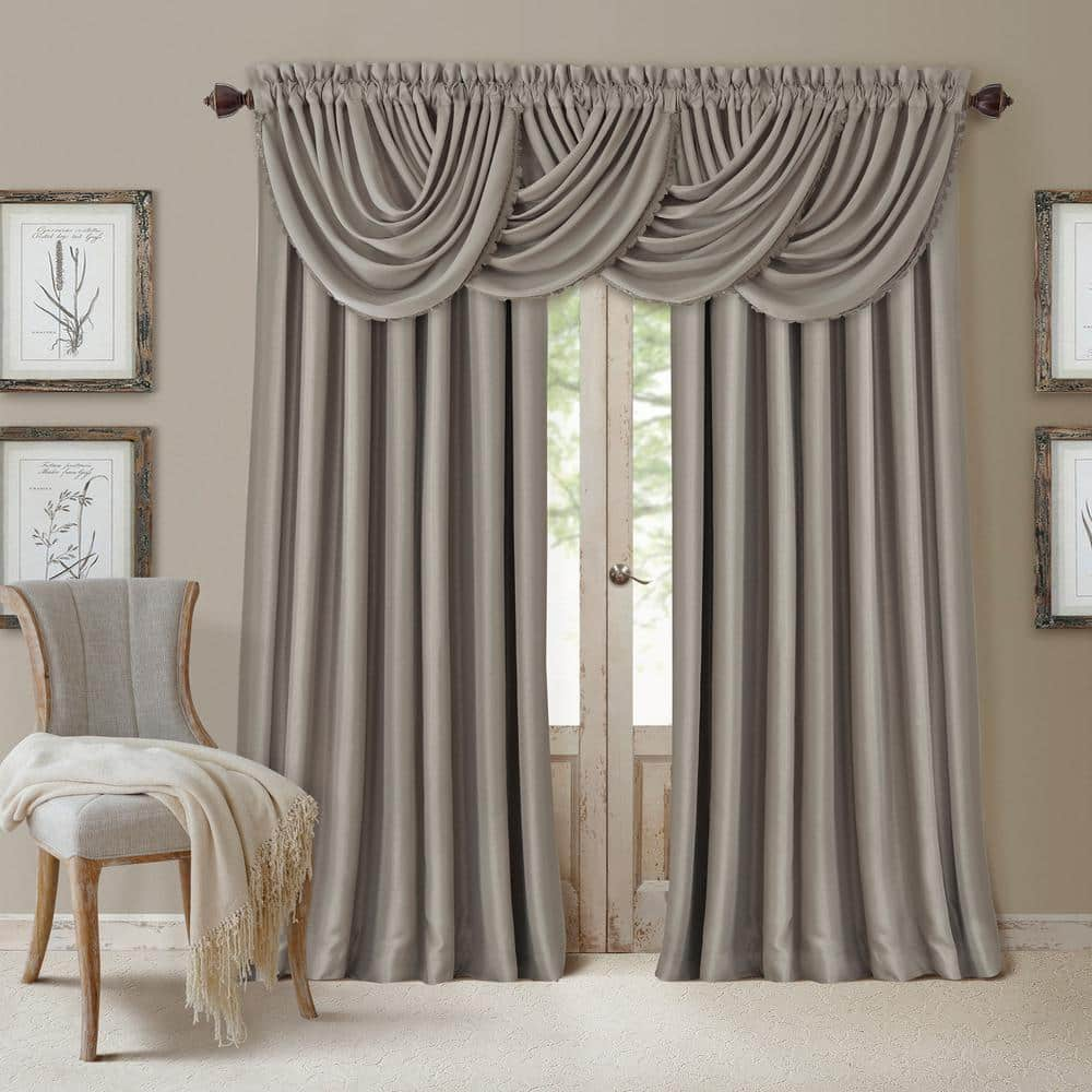 Elrene Antique Silver Faux Silk Rod Pocket Blackout Curtain - 52 in. W x 95 in. L