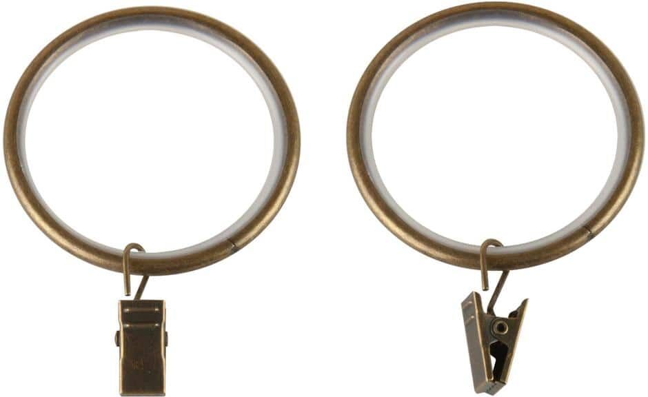 EMOH Antique Brass Steel Curtain Rings with Clips (Set of 10)