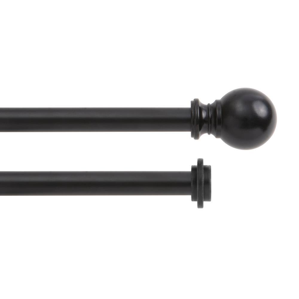 Kenney Modern 36 in. - 66 in. Adjustable Double Curtain Rod 5/8 in. Diameter in Matte Black with Ball Finials