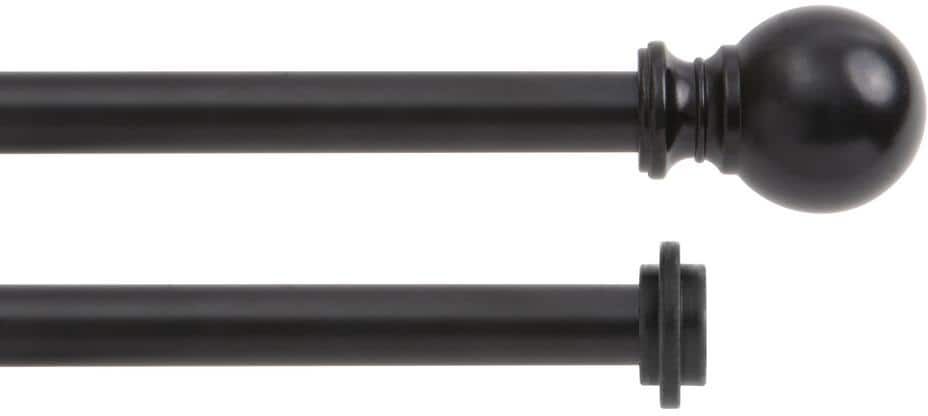 Kenney Modern 66 in. - 120 in. Adjustable Double Curtain Rod 5/8 in. Diameter in Matte Black with Ball Finials