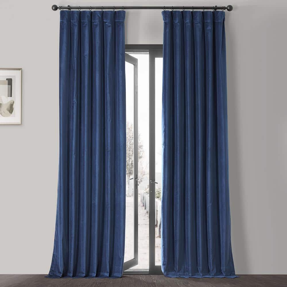 Exclusive Fabrics & Furnishings Jewelry Box Blue Vintage Cotton 50 in. W x 108 in. L Rod Pocket Velvet Room Darkening Curtain (1 Panel)