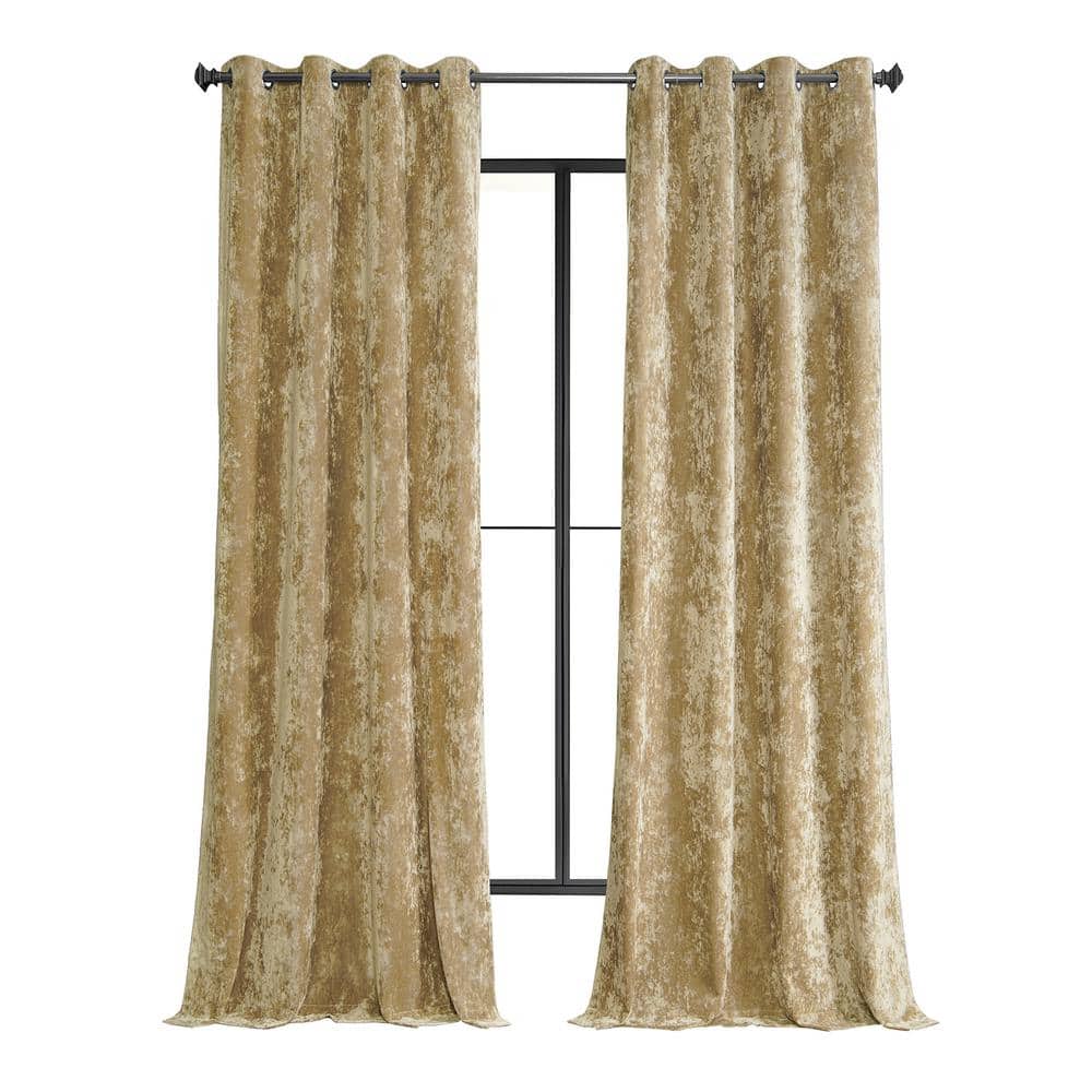 Exclusive Fabrics & Furnishings Gold Lush Crush Velvet 50 in. W x 108 in. L - Grommet Room Darkening Curtains (Single Panel)