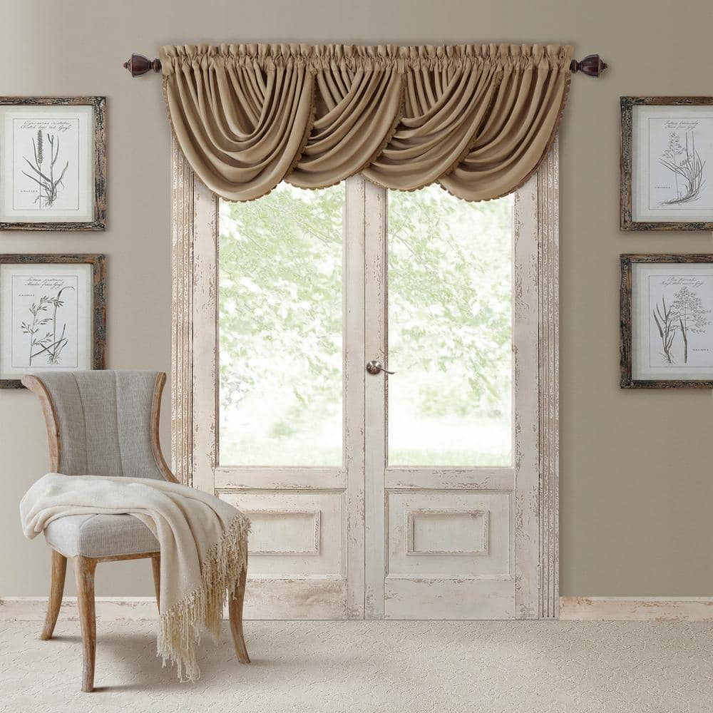 Elrene Antique Gold Faux Silk Rod Pocket Blackout Curtain - 52 in. W x 36 in. L