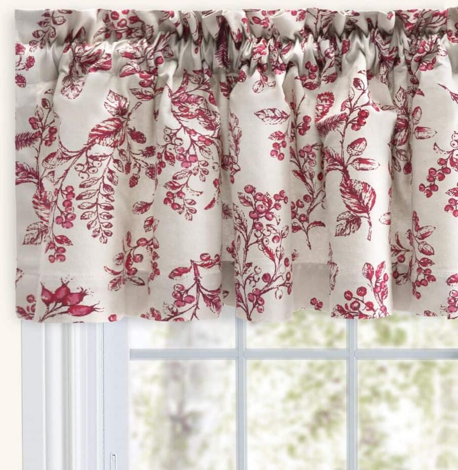 RICARDO Waverly Garden 80 in. W x 13 in. L Tailored Valance in Garnet