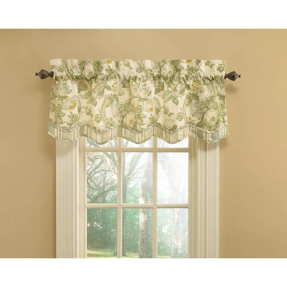 Waverly Spring Bling Platinum Floral Pattern Cotton 52 in. W x 18 in. L Light Filtering Single Rod Pocket Valance