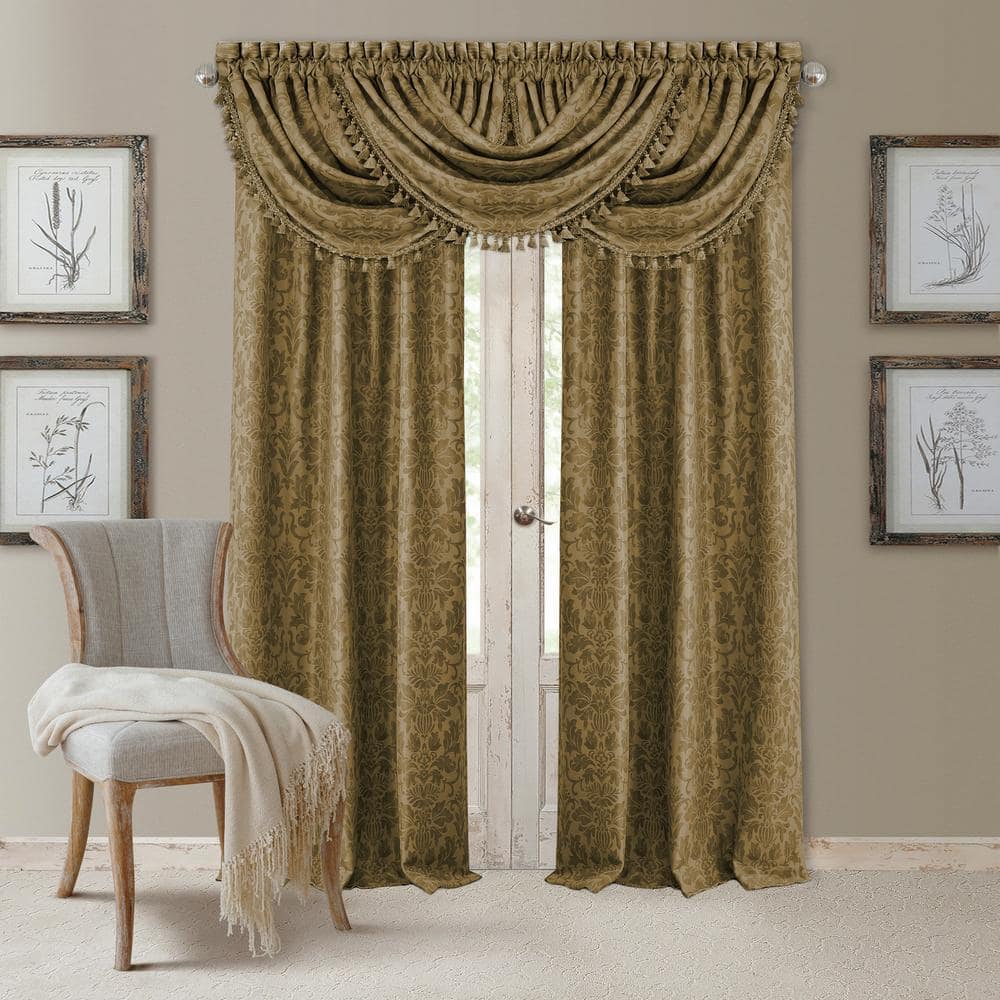 Elrene Antique Gold Damask Blackout Curtain - 52 in. W x 84 in. L