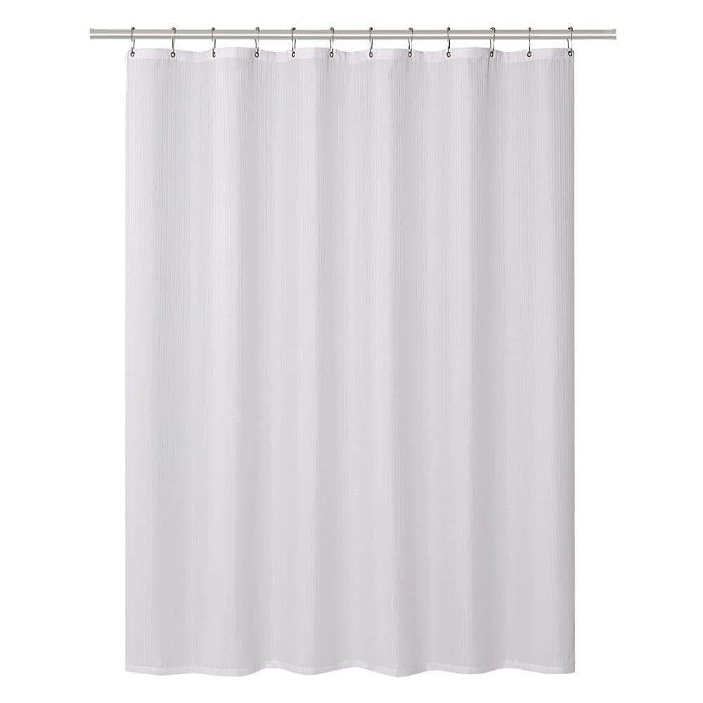 Clorox White 100% Polyester Shower Curtain Set with Waterproof PEVA Liner and 12 Metal Hooks, 70 in. x 72 in.