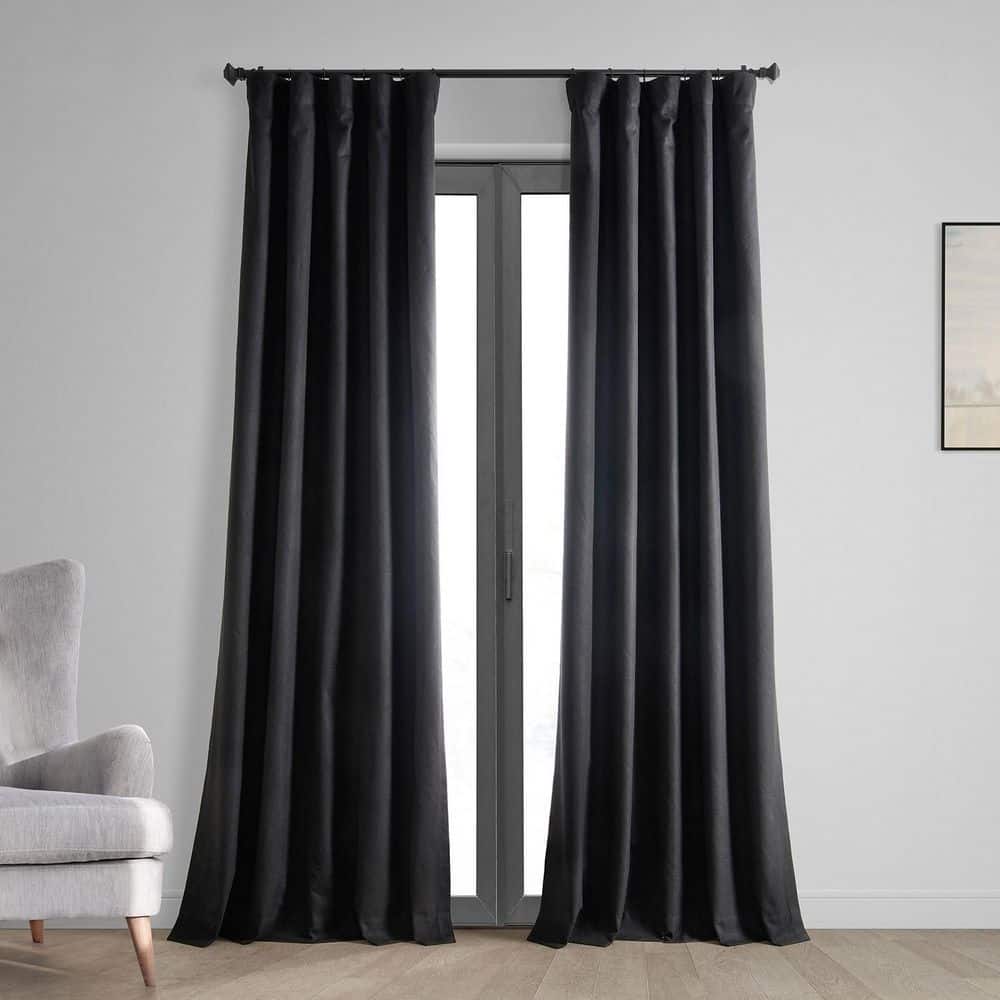 Exclusive Fabrics & Furnishings Black Vintage Thermal Cross Linen Weave Blackout Rod Pocket Curtain - 50 in. W x 120 in. L (1 Panel)