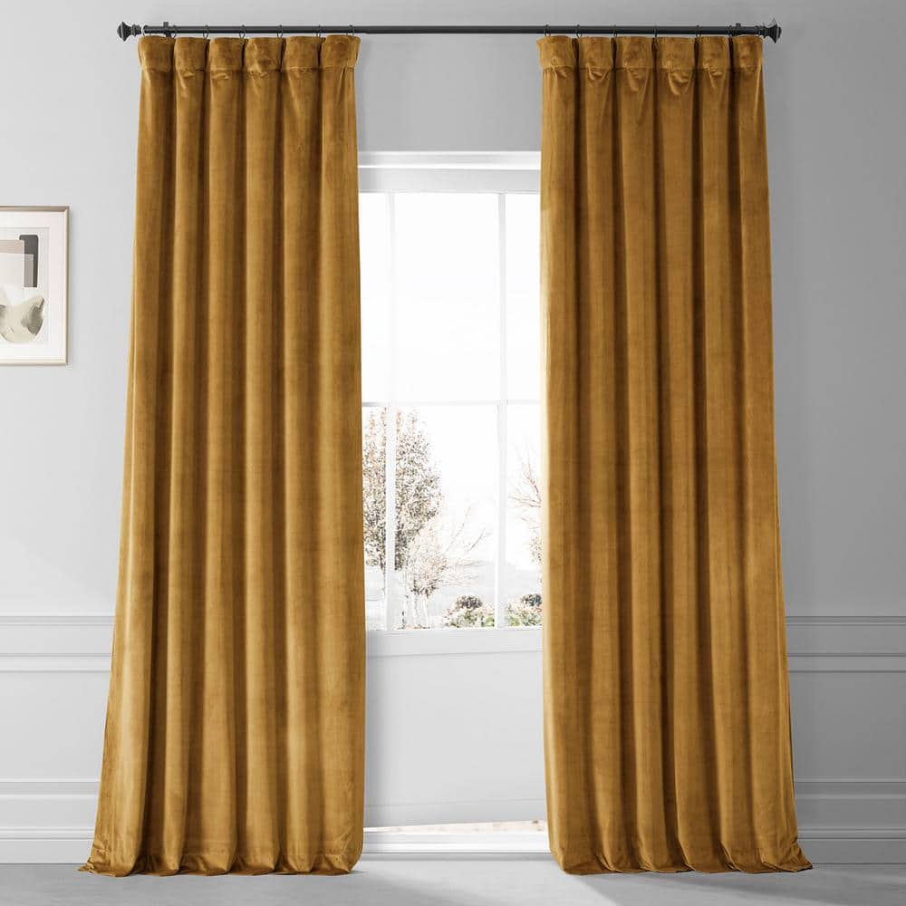 Exclusive Fabrics & Furnishings Signature Apple Cider Gold Plush Velvet Hotel Blackout Rod Pocket Curtain - 50 in. W x 108 in. L (1 Panel)