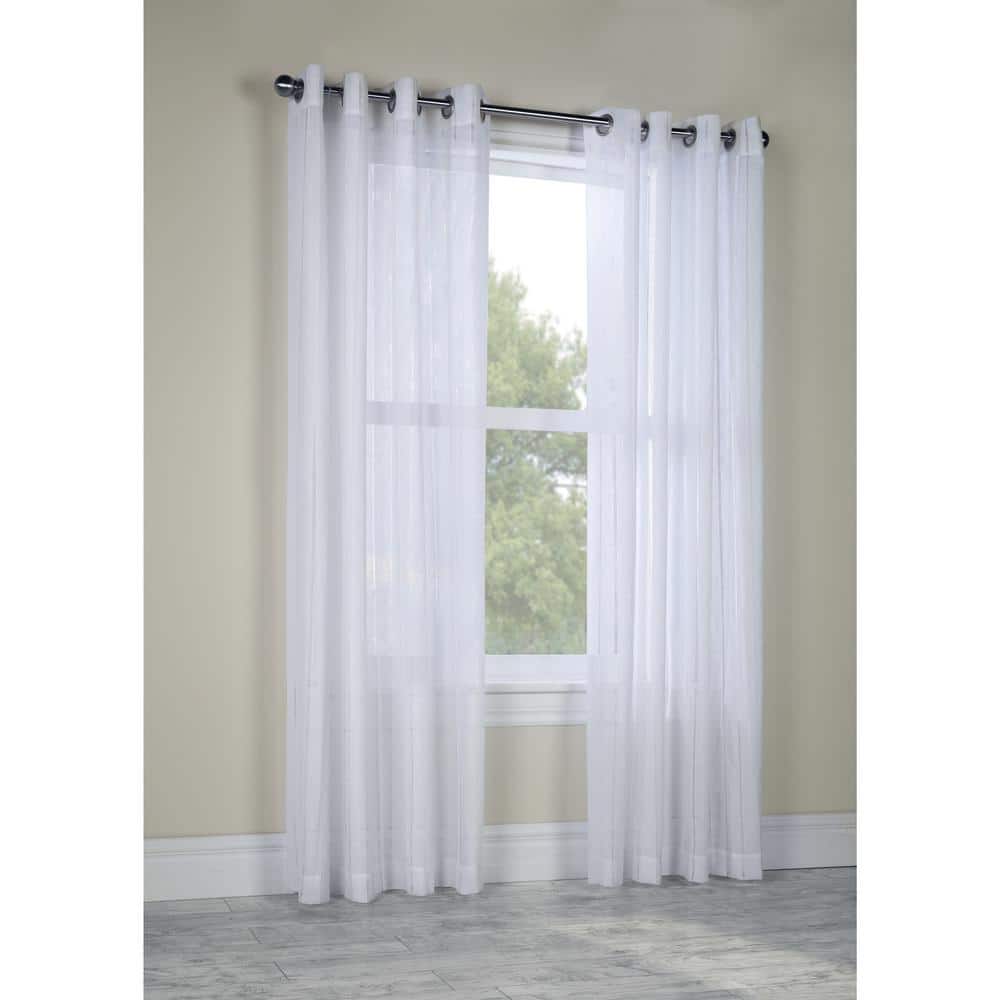 Habitat Broadway White Polyester 52 in. W x 95 in. L Textured Grommet Indoor Sheer Curtain (Single Panel)