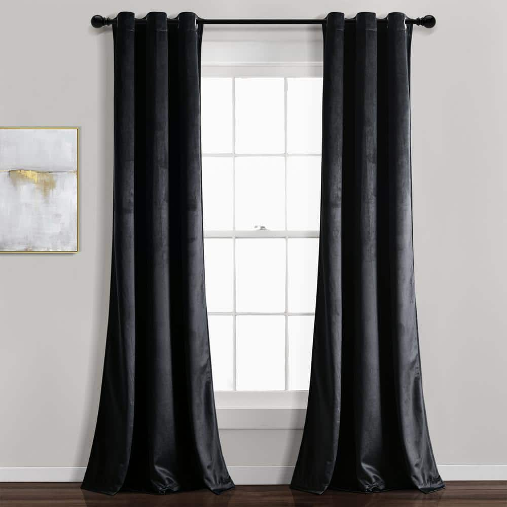 Lush Decor Prima Velvet Solid Light Filtering Grommet Window Curtain Panels Black 38x84 Set