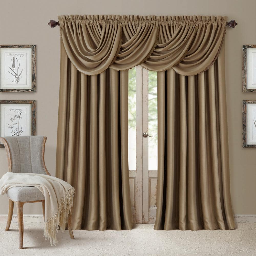 Elrene Antique Gold Faux Silk Rod Pocket Blackout Curtain - 52 in. W x 108 in. L