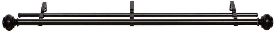 ACHIM Buono II Brenner 36 in. - 72 in. Adjustable 1 in. Front, 3/4 in. Back Double Curtain Rod in Black Brenner Finials