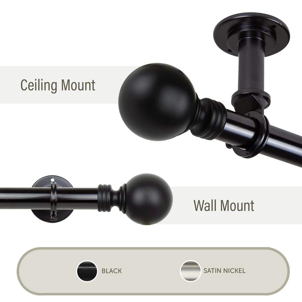 Rod Desyne Globe Ceiling 120 in. - 170 in., 1 in. Dia Single Curtain Rod/ Room Divider in Black