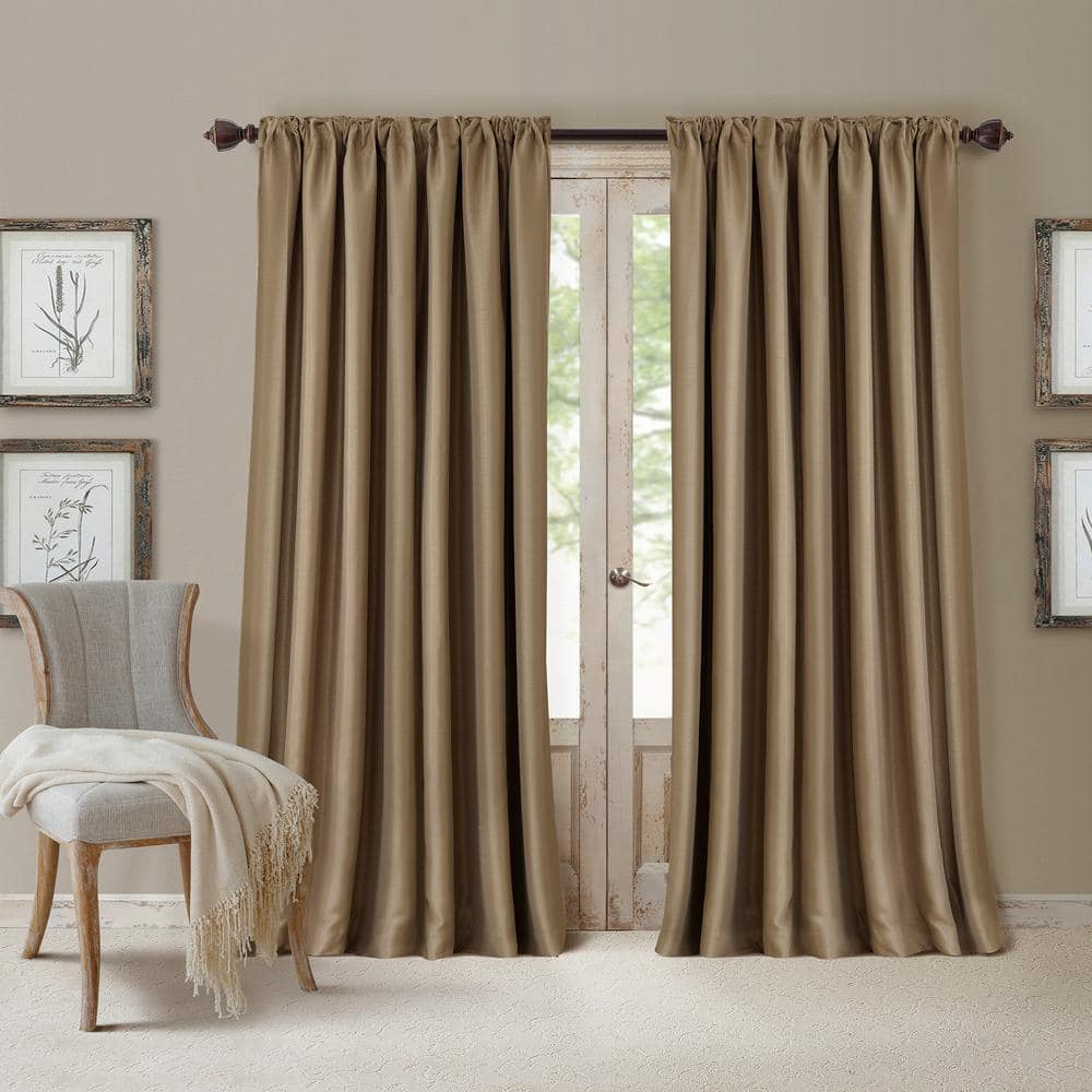 Elrene Antique Gold Faux Silk Rod Pocket Blackout Curtain - 52 in. W x 84 in. L