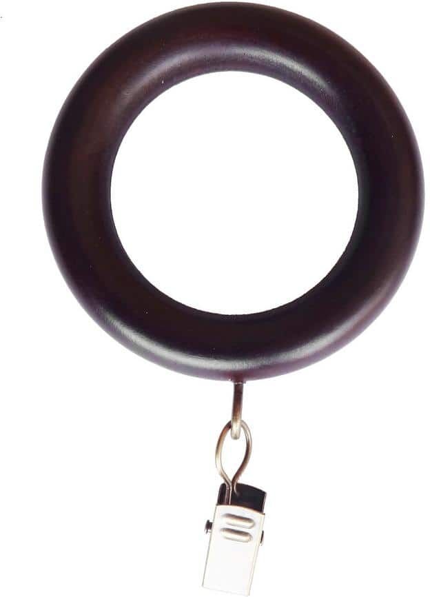 Lumi Antique Mahogany Wood Curtain Rings with Clips (Set of 7)