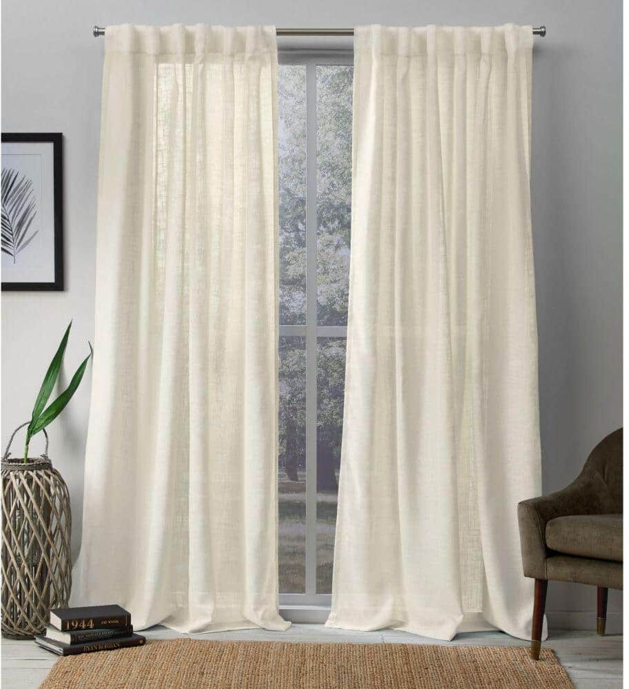 EXCLUSIVE HOME Bella Ivory Solid Sheer Hidden Tab / Rod Pocket Curtain, 54 in. W x 96 in. L (Set of 2)