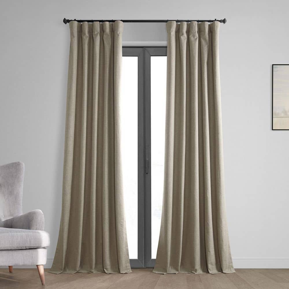 Exclusive Fabrics & Furnishings Warm Taupe Brown Vintage Thermal Cross Linen Weave Blackout Rod Pocket Curtain - 50 in. W x 108 in. L (1 Panel)