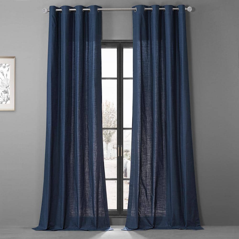 Exclusive Fabrics & Furnishings Noble Navy Blue Dune Textured Solid Cotton Grommet Light Filtering Curtain Pair - 50 in. W x 108 in. L (2 Panels)