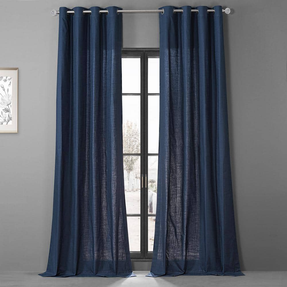 Exclusive Fabrics & Furnishings Noble Navy Blue Dune Textured Solid Cotton Grommet Light Filtering Curtain Pair - 50 in. W x 96 in. L (2 Panels)