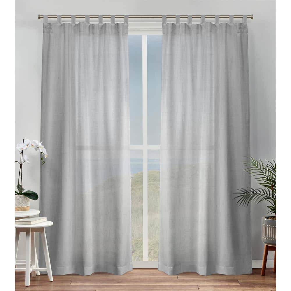 EXCLUSIVE HOME Bella Silver Solid Sheer Tab Top Curtain, 54 in. W x 84 in. L (Set of 2)