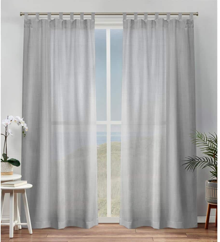 EXCLUSIVE HOME Bella Silver Solid Sheer Tab Top Curtain, 54 in. W x 96 in. L (Set of 2)