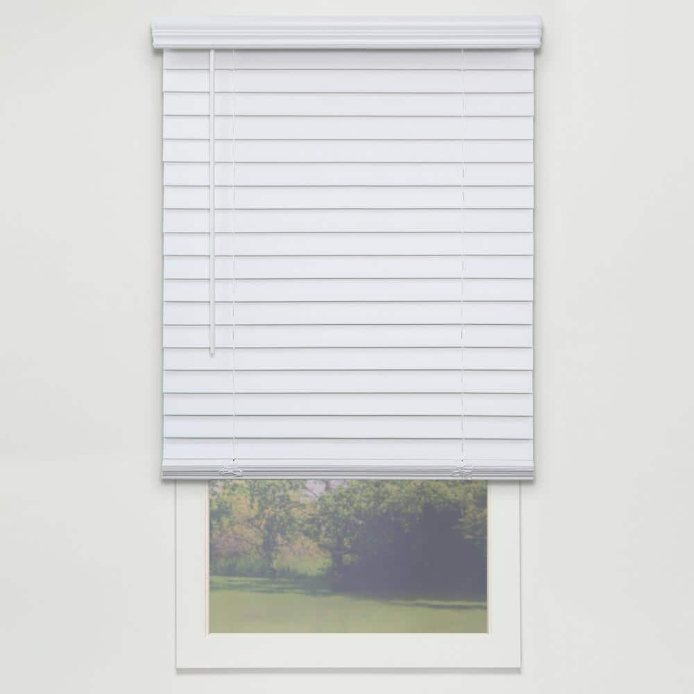 Perfect Lift Window Treatment White Cordless Room Darkening Faux Wood Blinds with 2 in. Slats - 47.25 in. W x 72 in. L