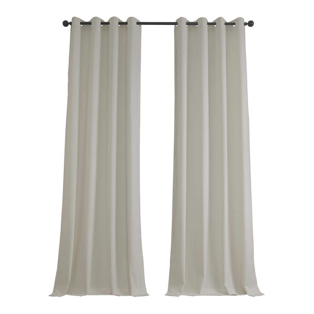 Exclusive Fabrics & Furnishings Ivory Lounge Embossed Grommet Velvet Curtains 50 in. W x 96 in. L Room Darkening Curtain (Single Panel)
