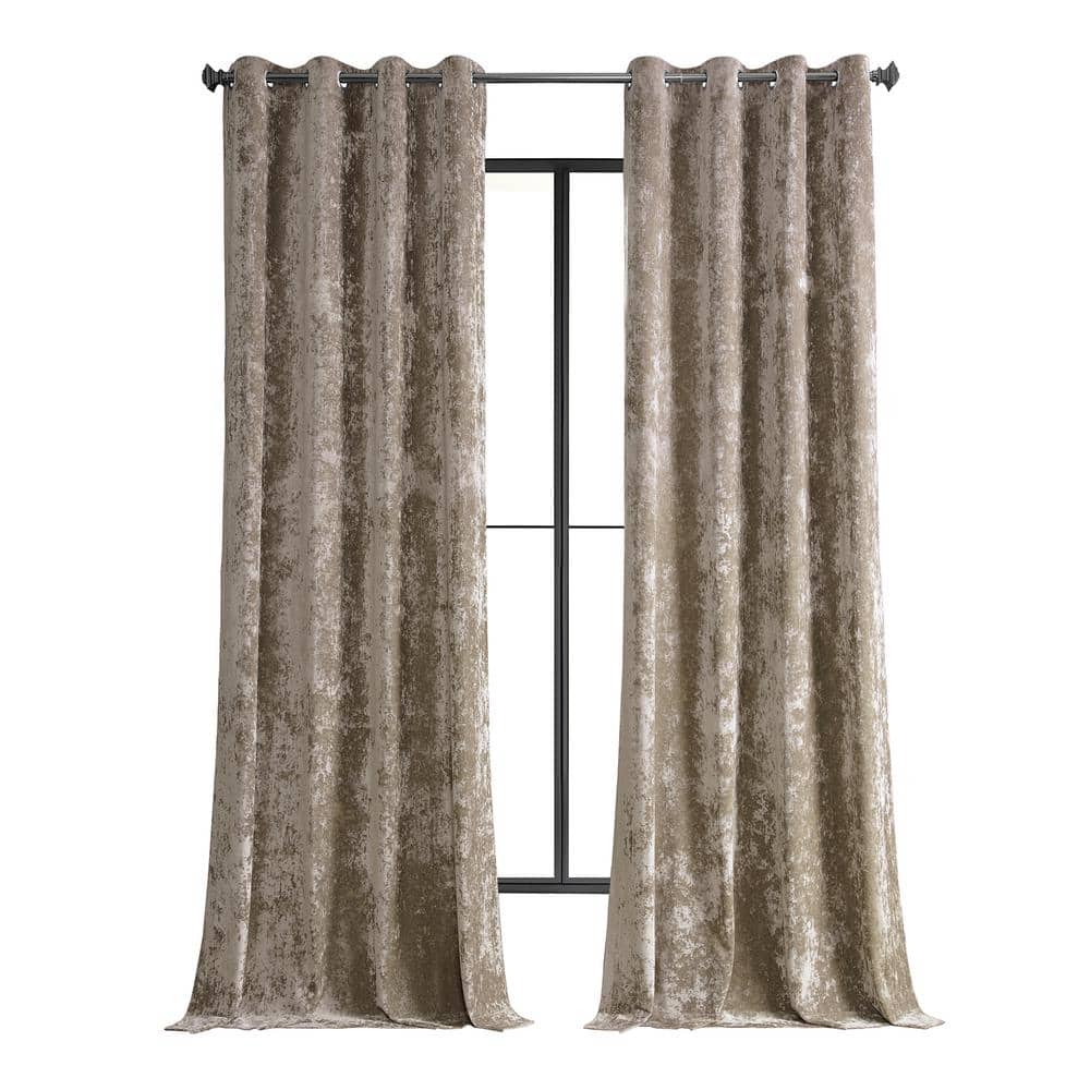 Exclusive Fabrics & Furnishings Taupe Beige Lush Crush Velvet 50 in. W x 108 in. L - Grommet Room Darkening Curtains (Single Panel)