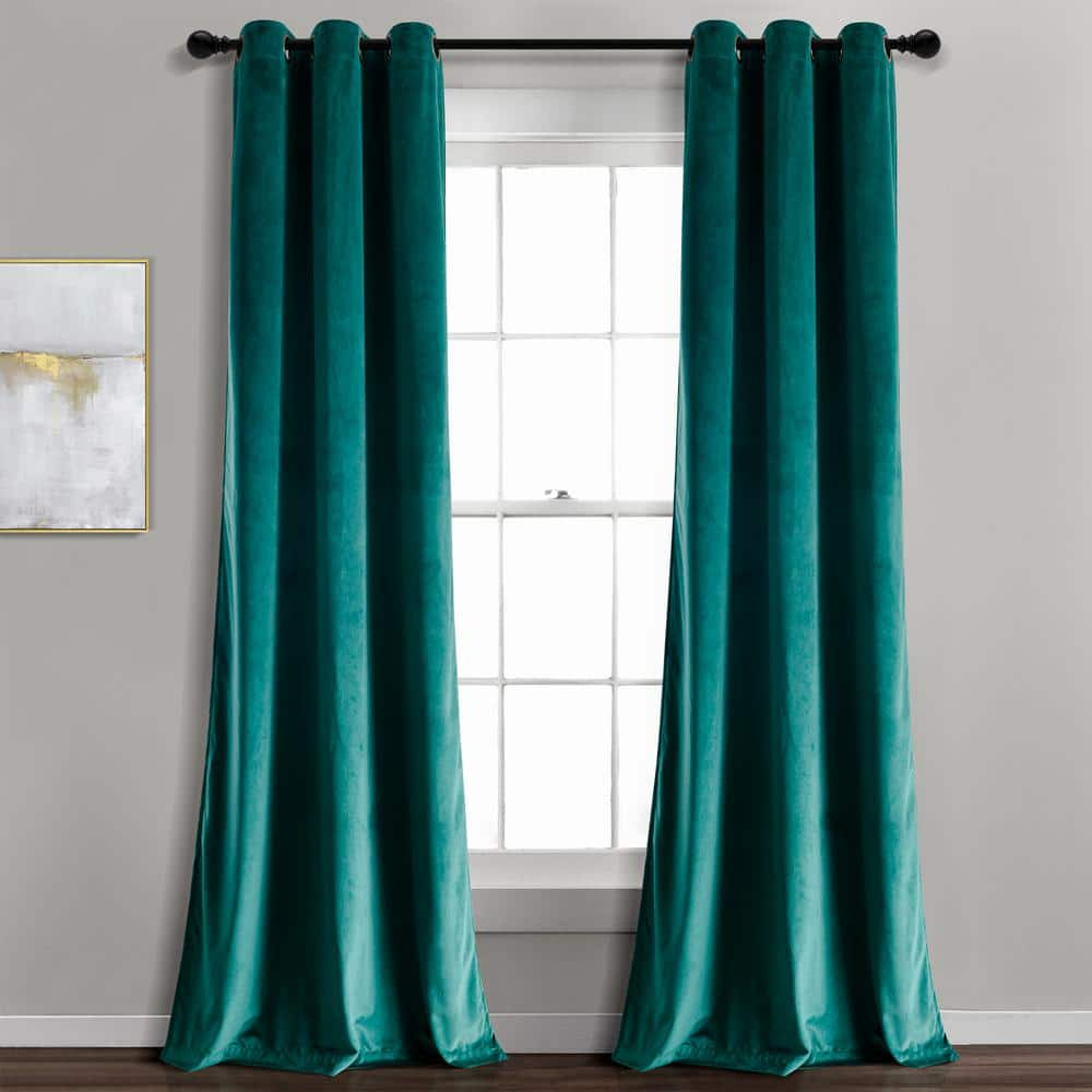 Lush Decor Prima Velvet Solid Light Filtering Grommet Window Curtain Panels Teal Green 38X84 Set