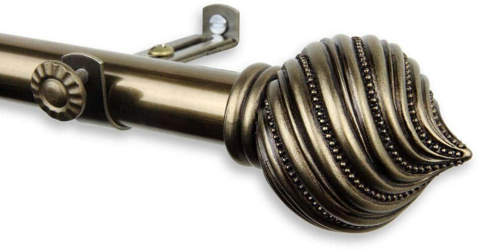 Rod Desyne 28 in. - 48 in. Telescoping Single Curtain Rod Kit in Antique Brass with Bisque Finial